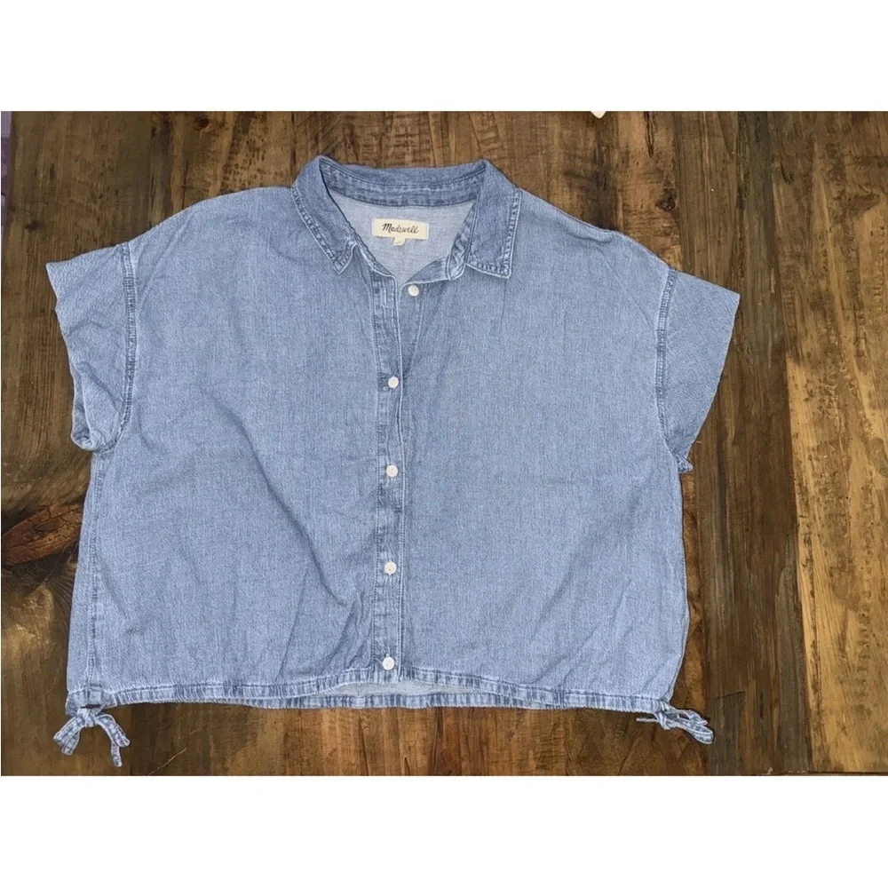 Madewell Denim Side-Tie Shirt in Aurea Wash 100% Cotton Size Large - Picture 5 of 10
